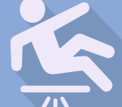Caution sign depicting a person slipping on a wet surface.