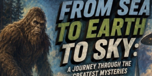 A poster with a Bigfoot creature and text about a library event on mysterious phenomena.