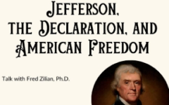 Text reads Jefferson, the Declaration, and American Freedom. Portrait of Thomas Jefferson.